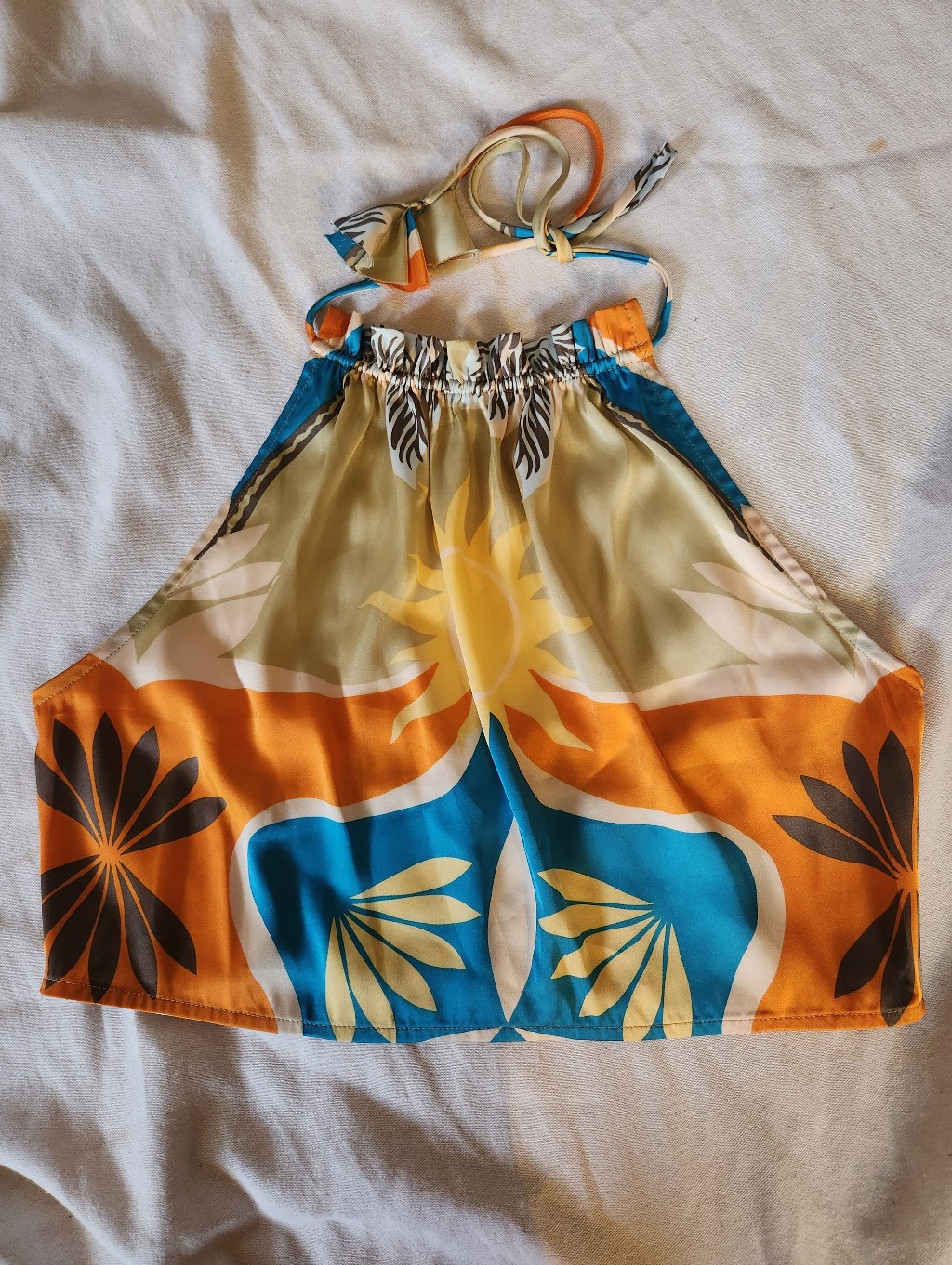 Nwt Misa Los Angeles Tropical Halter Crop Top Smocked Back Size M L